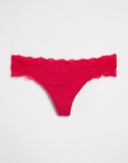 Aerie lace trim thong in red