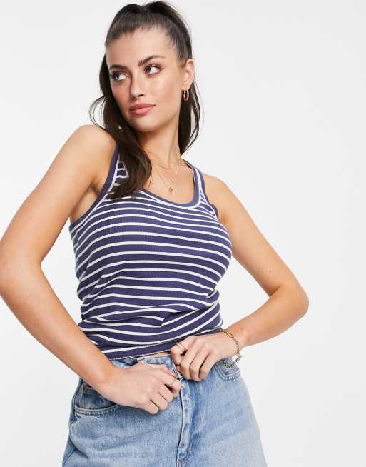 Aerie lounge Henley tank in navy stripe ASOS