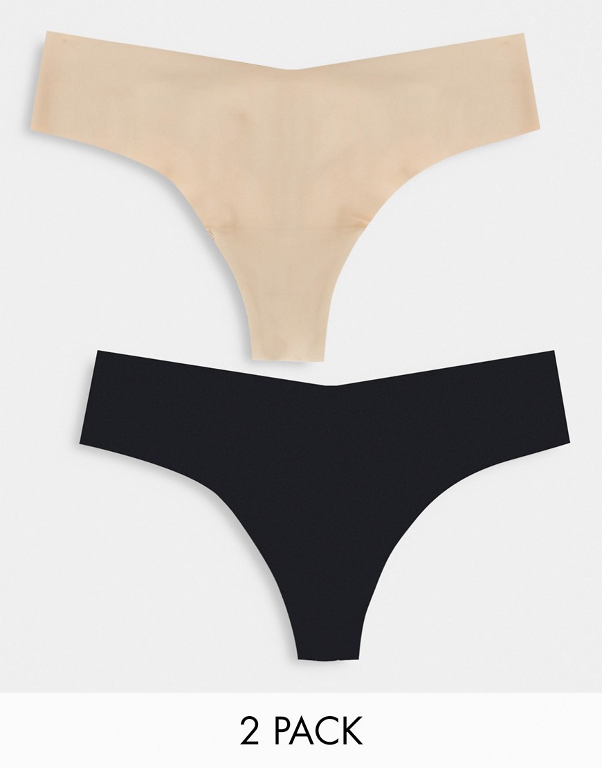 Aerie no show 2 pack thong in black and beige-Multi