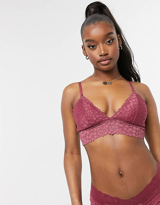 Aerie padded lace bralette in red