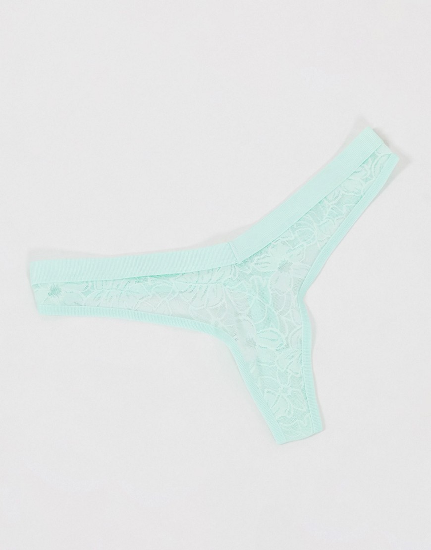 Aerie palm lace high cut thong in green