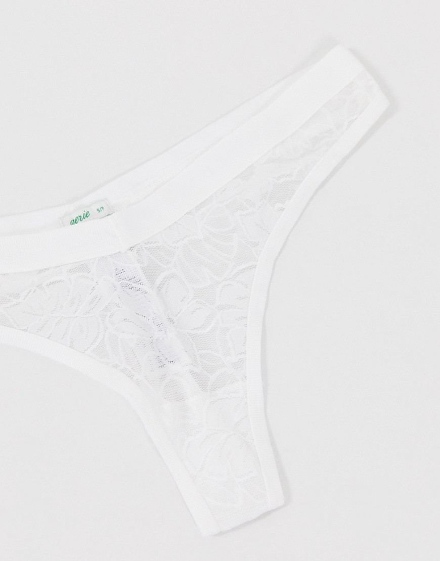 Aerie palm lace high cut thong in white