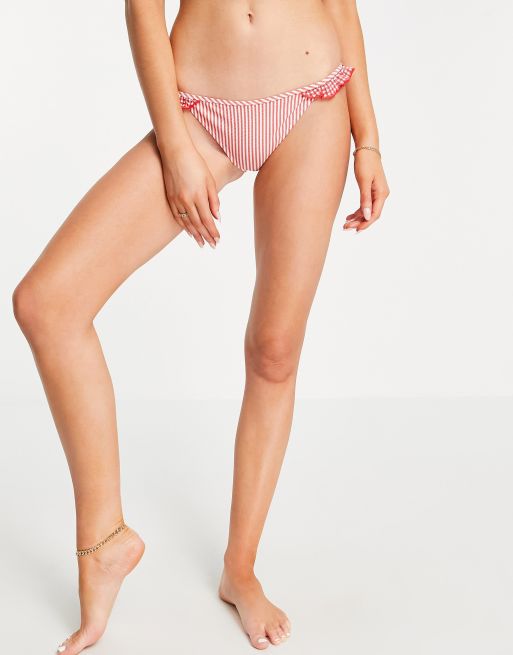 Aerie - Røde bikinitrusser med gingham-ternede flæser - Del af sæt, 4 af 4