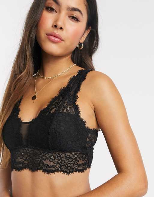 Aerie romantic padded plunge bralette in black