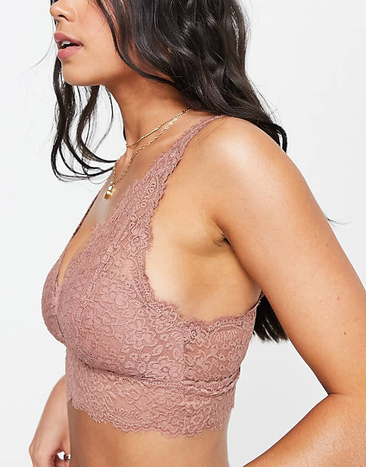 Aerie Romantic plunge lacey bralet with removable padding in pink