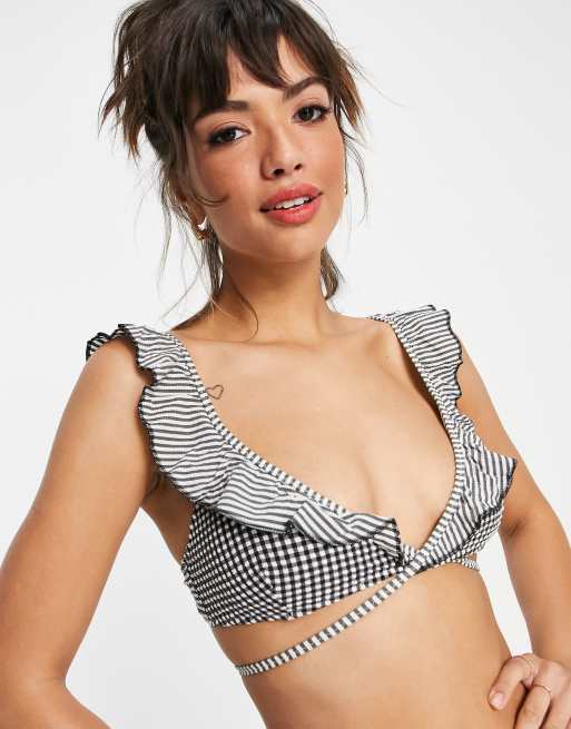 Aerie Printed Ruffle Scoop Bikini Top