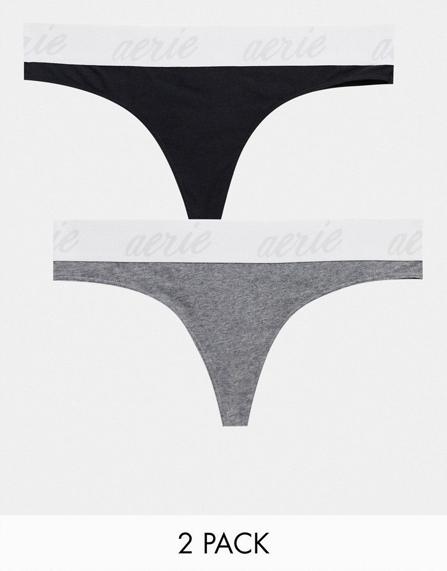 Aerie – Svarta och grå stringtrosor med logga, 2-pack-Flera färger