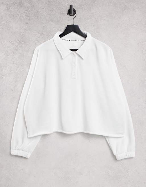 Aerie – Vitt set med sweatshirt och avslappnade shorts med hög midja och tvättad finish, 2 av 3