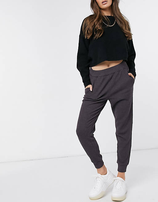 Aerie waffle jogging bottoms in charcoal grey