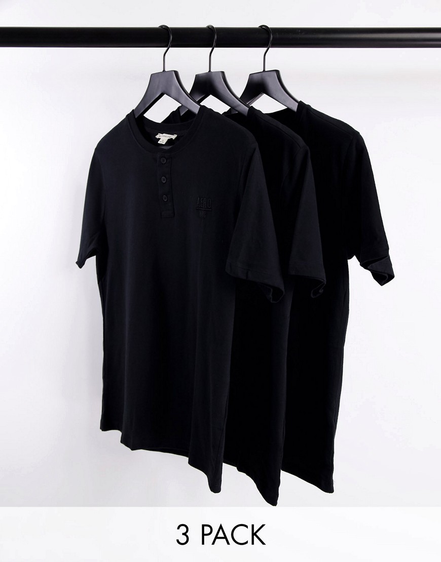 Aéropostale 3 Pack Henley T-shirts-black