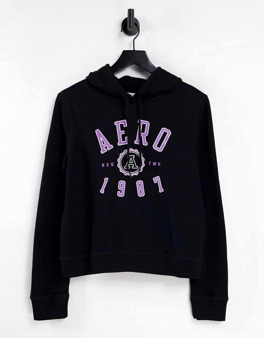 Aeropostale aero 1987 trademark hoodie in dark black