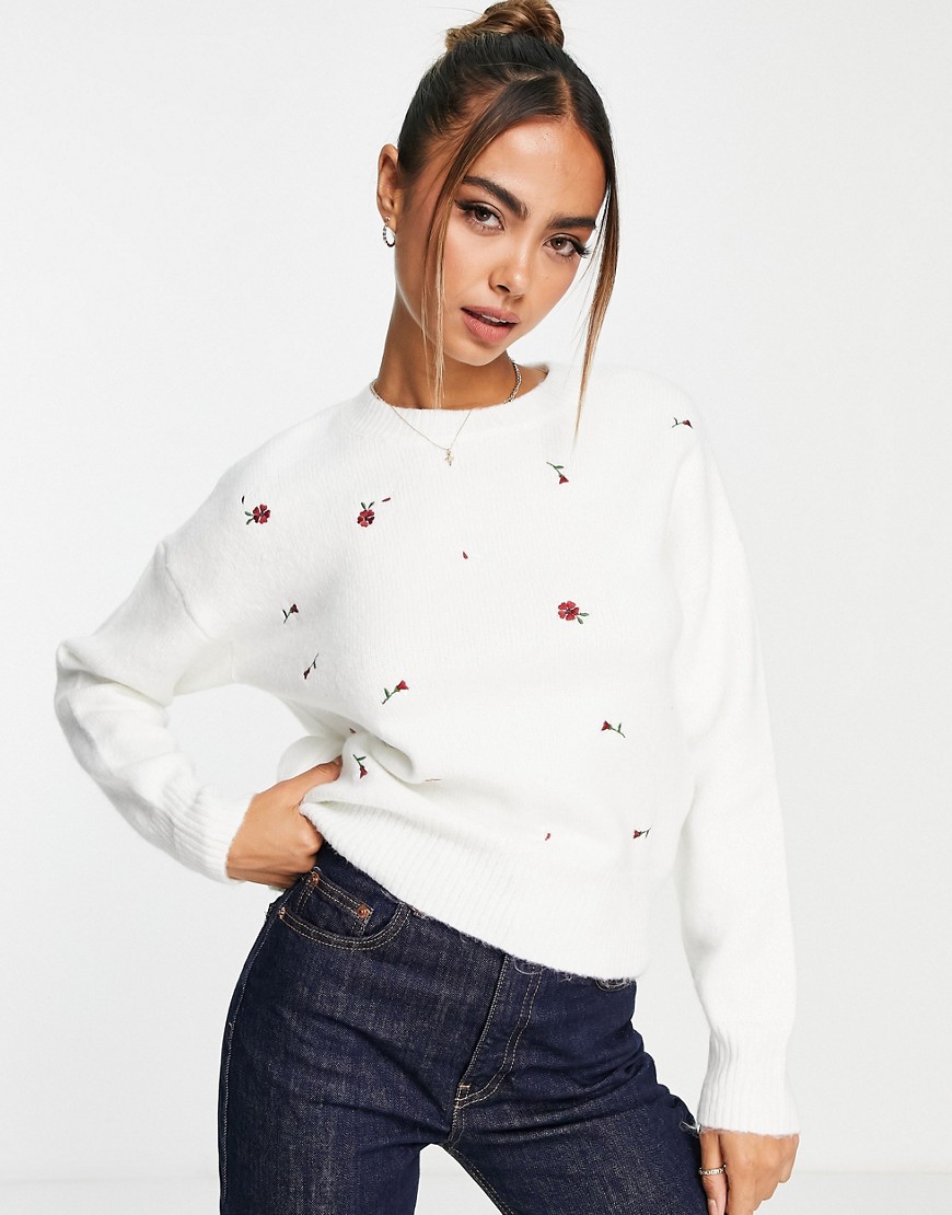 Aeropostale Flower Embrodiered Knit Jumper In White