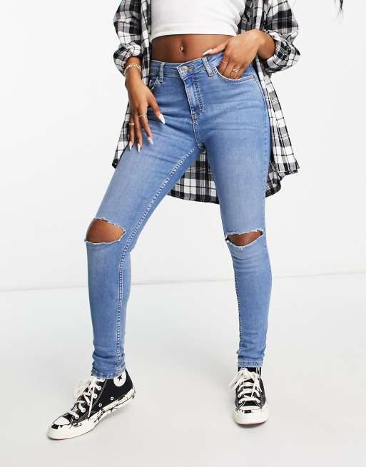 Aeropostale - Gescheurde skinny jeans met halfhoge taille in lichtblauw