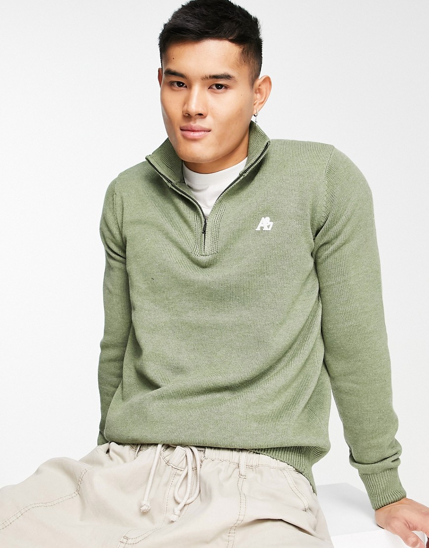knitted half zip sweater in khaki-Green