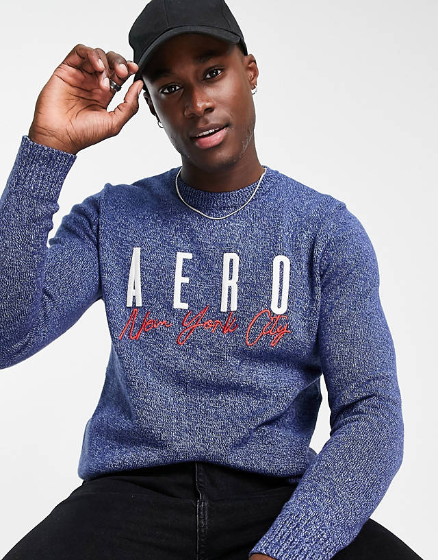 Aeropostale - logo print knitted jumper in blue