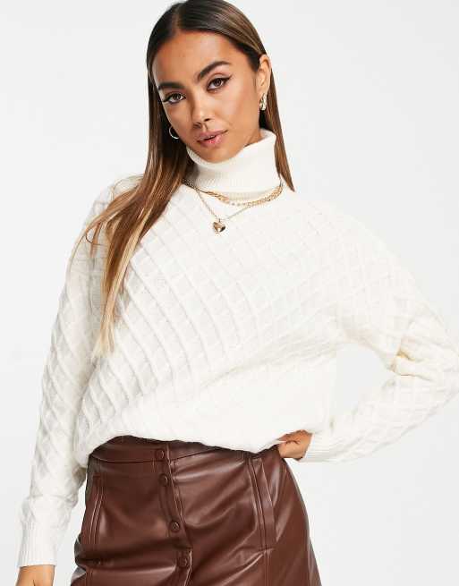 Aeropostale - Maglione con collo alto trapuntato color crema