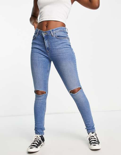 Aeropostale mid rise ripped skinny jeans in light blue