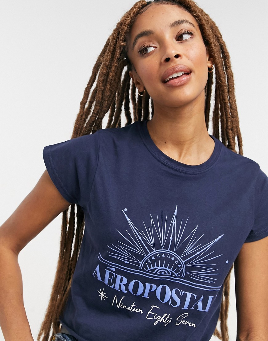 Aéropostale Sunrise Graphic Soft Crop Tee In Navy