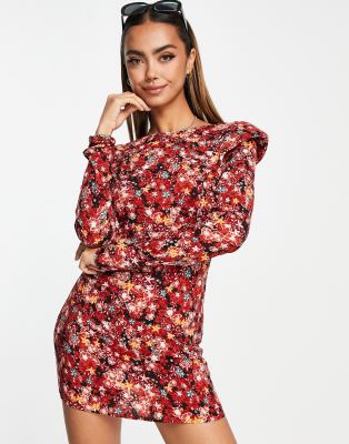Aeropostale Aeropostale printed shoulder pad dress in red