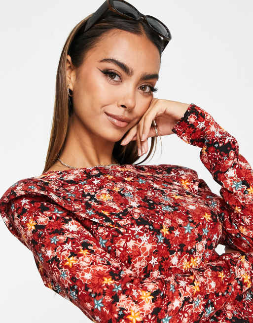 Aeropostale printed shoulder pad dress in red