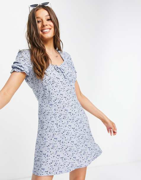 Aeropostale puff sleeve flare dress in baby blue - view 1