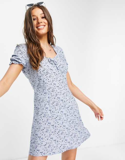 Aeropostale puff sleeve flare dress in baby blue | ASOS