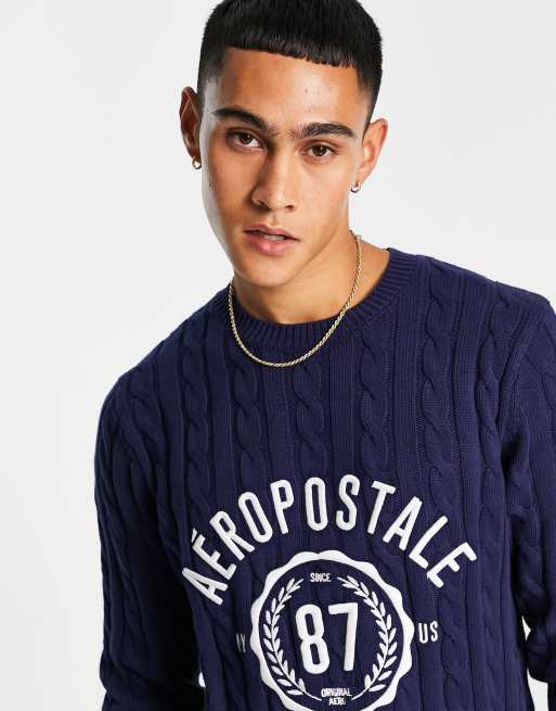 T-shirt Aéropostale Manches Courtes - Taille M Bleu Foncé Avec Détails Argentés - Occasion Très Bon état