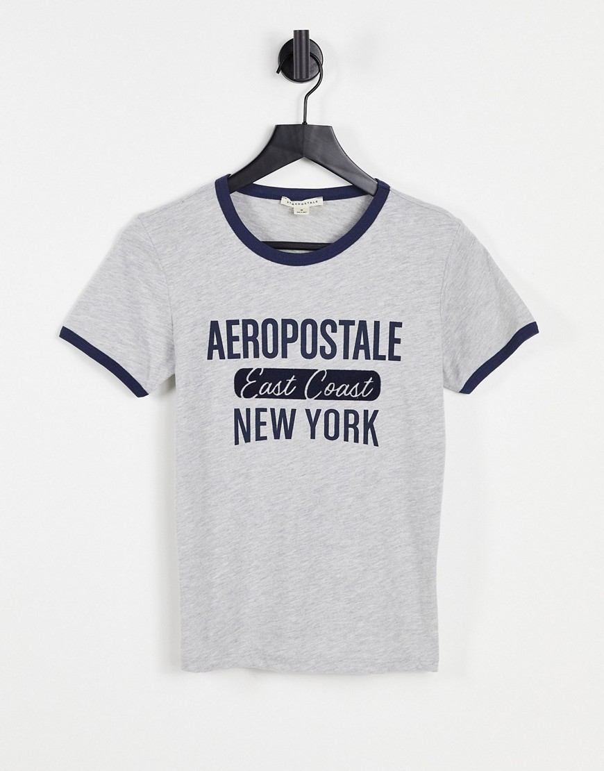 Aéropostale Ringer Logo T-shirt In Gray-grey