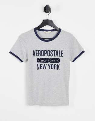 Aeropostale ringer logo t-shirt in grey