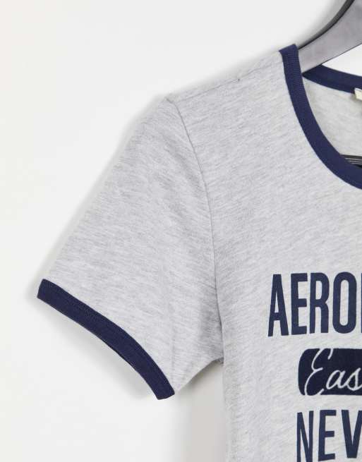 Aeropostale ringer logo t-shirt in grey, 3 of 4