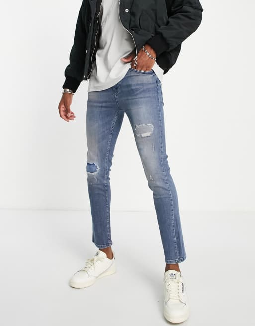 Don't Think Twice - DTT stretch skinny fit ripped jeans in distressed dark  blue-Navy