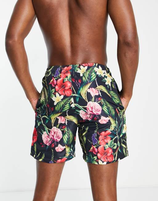 Aeropostale – Svarta badshorts med tropiskt mönster, 2 av 4