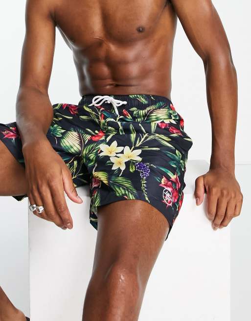 Aeropostale – Svarta badshorts med tropiskt mönster, 3 av 4