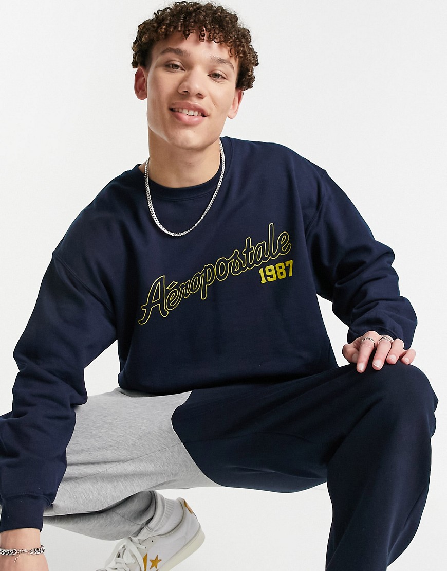 Aeropostale - Sweatshirt met ronde hals en '1987' print-Marineblauw