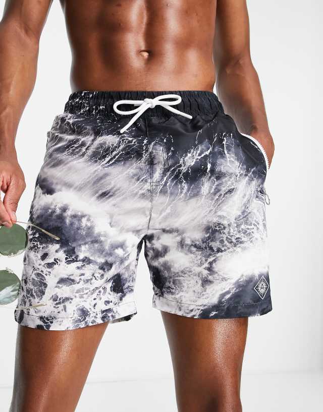 Aeropostale swim shorts in black wave print