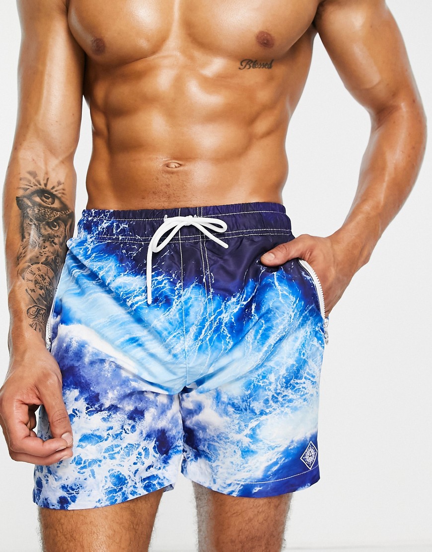 swim shorts in blue wave print
