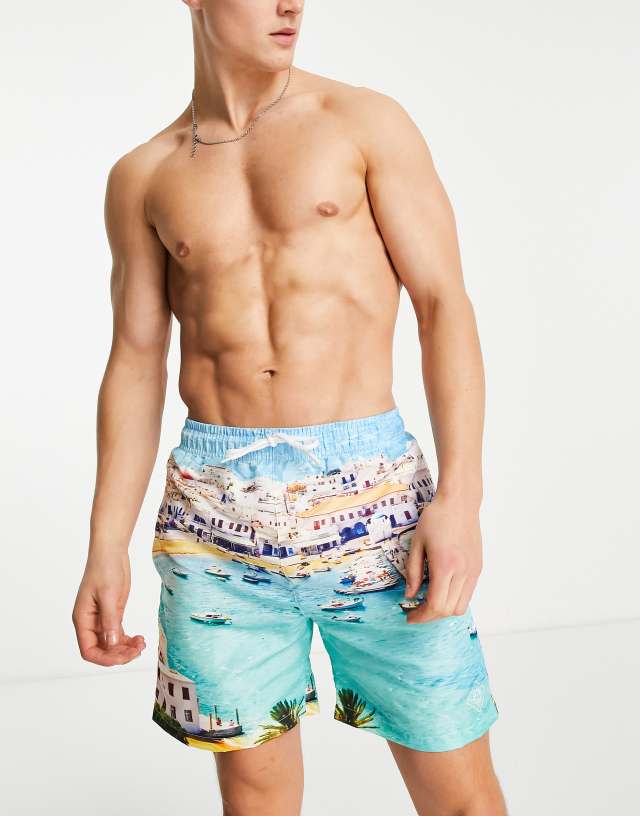 Aeropostale swim shorts in coast line scenic print