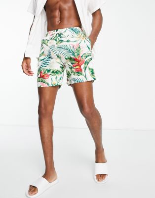 swim shorts in white tropical print