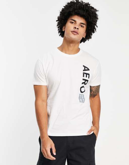 Aeropostale - T-shirt con logo stampato sul lato, colore bianco