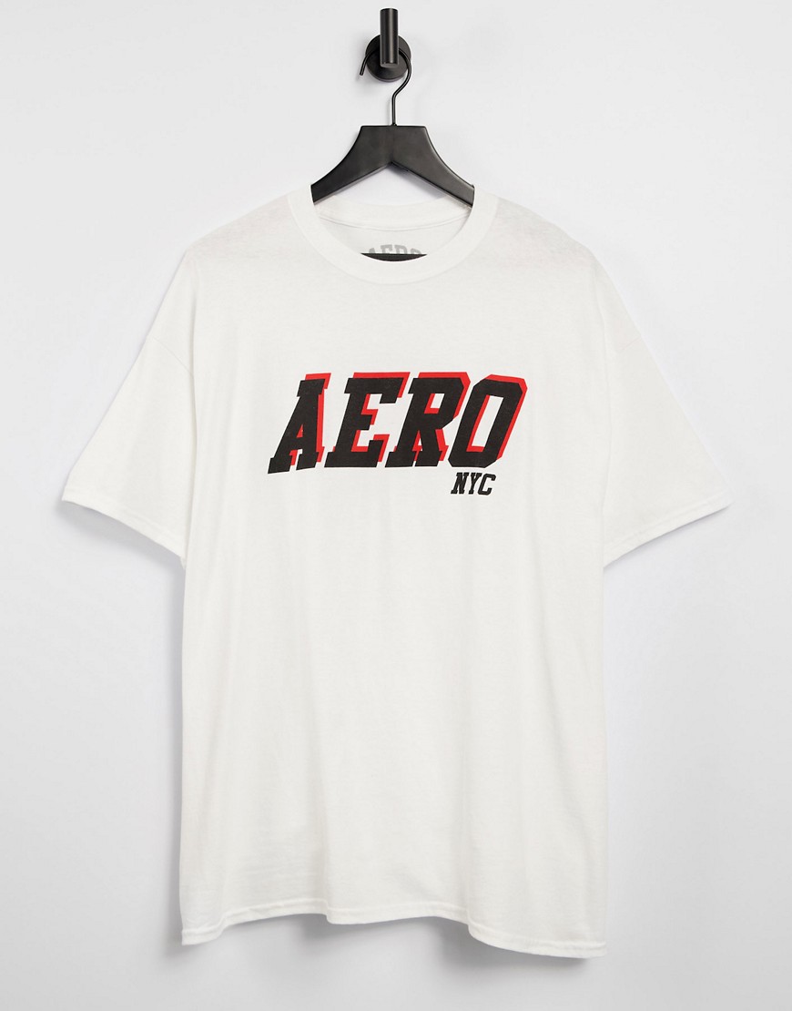 Aeropostale - T-shirt con scritta Aero NYC in 3D-Bianco
