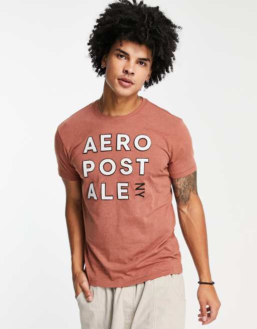 Aeropostale - T-shirt met groot logo in bruin