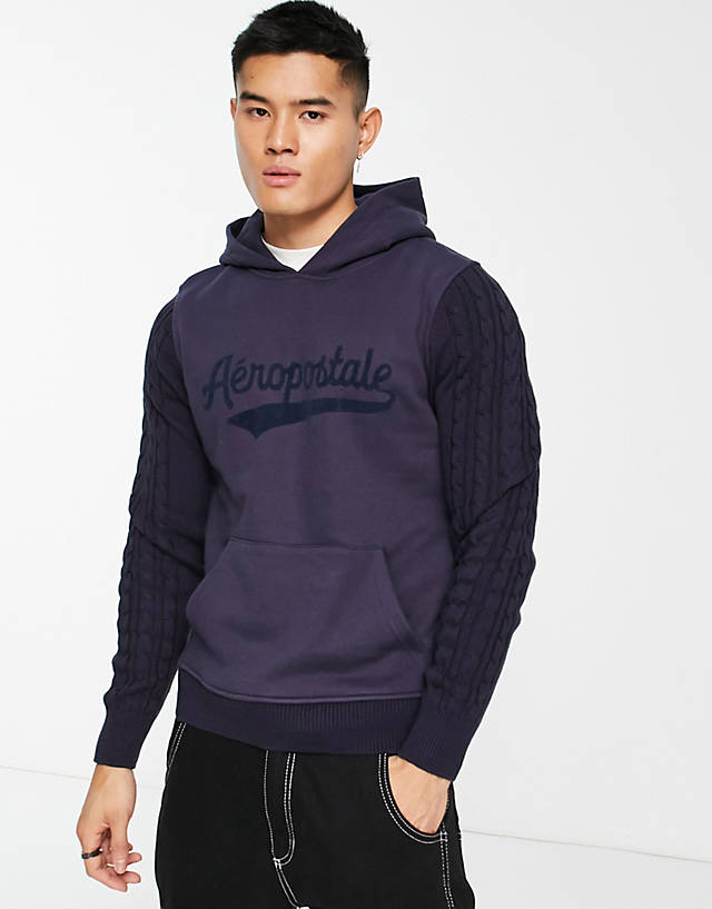Aeropostale - varsity knitted hoodie in navy
