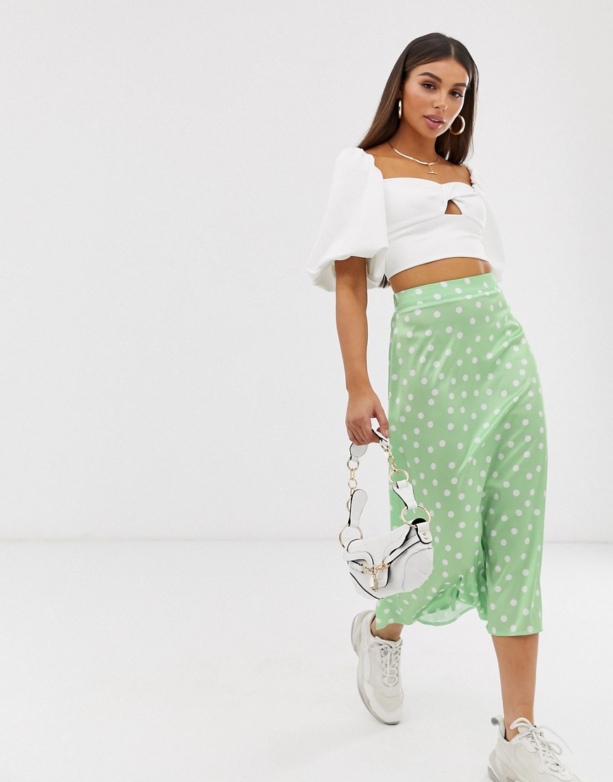 Aeryne bias cut midi skirt in spot print-Green