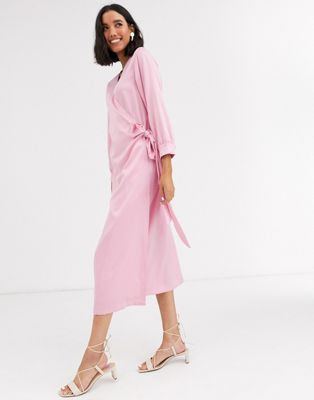 Aeryne - Cowry - Midi-jurk met overslag-Roze