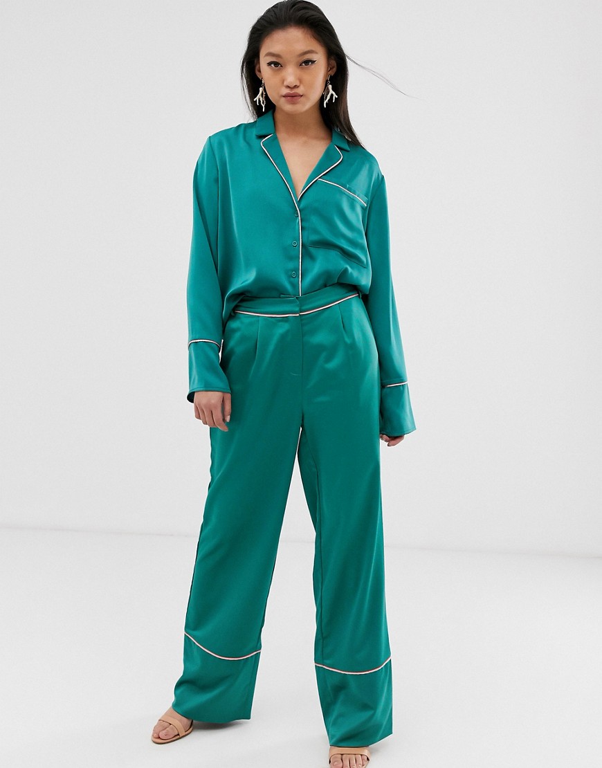 Aeryne pyjama trousers with contrast piping-Green