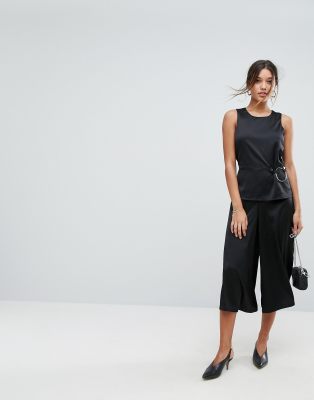 Aeryne Wide Leg Jumpsuit with Ring Detail-Black