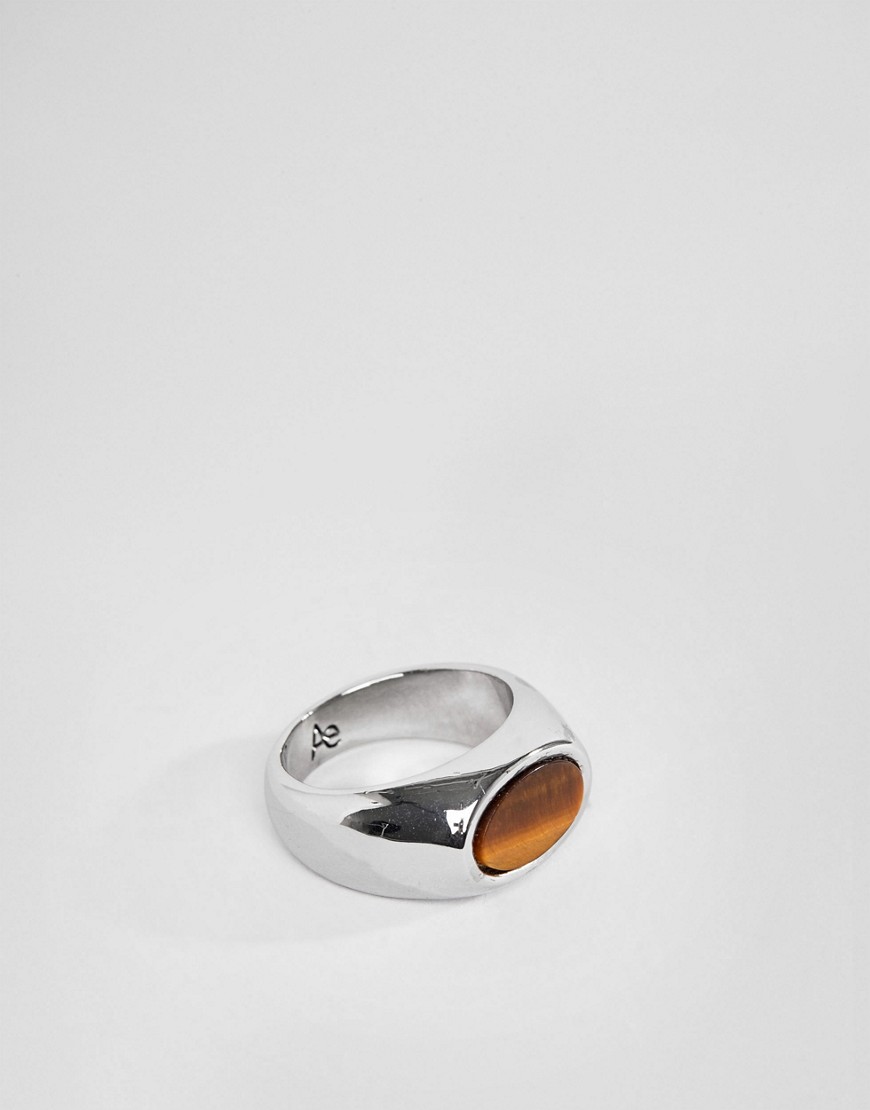Aetherston - Antik sølvfarvet signet-ring med detalje med tigerøje-sten