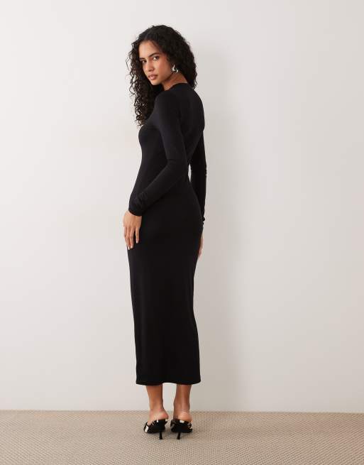 AFRM abito midi a maniche lunghe in maglia crêpe con collo alto finto nero, 2 di 4