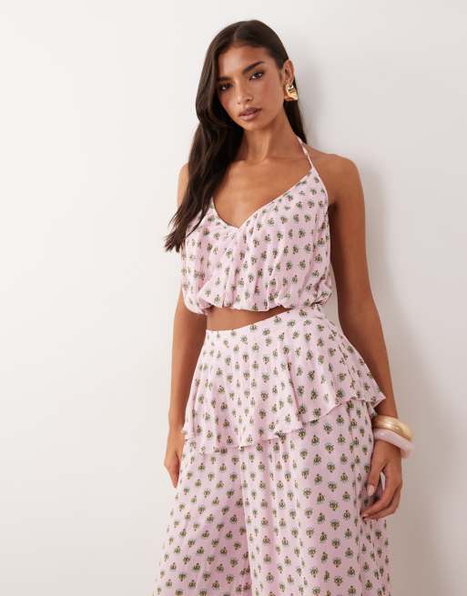 AFRM - Ailee - Crop top met halternek en stippen in roze, deel van co-ord set , 3 van 4