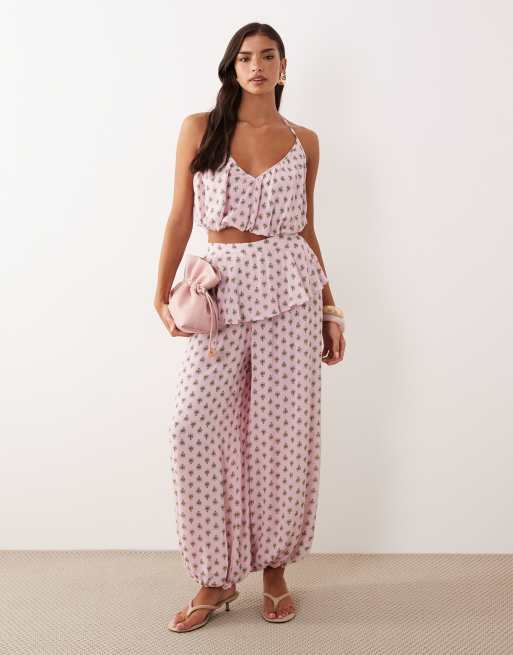 AFRM - Ailee - Crop top met halternek en stippen in roze, deel van co-ord set , 4 van 4